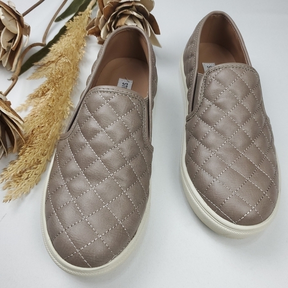 🔴 STEVE Madden Quilted Lether Grey Tan Loafers 6m - Picture 7 of 13